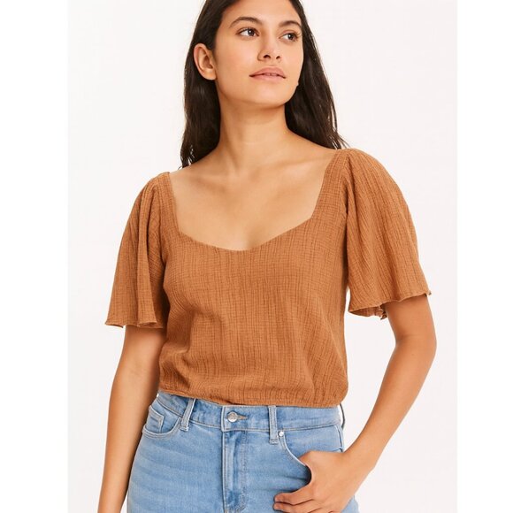 ASTR | Clay Textured Flutter Sleeve Cropped Blouse Top | Size Small - Picture 1 of 11